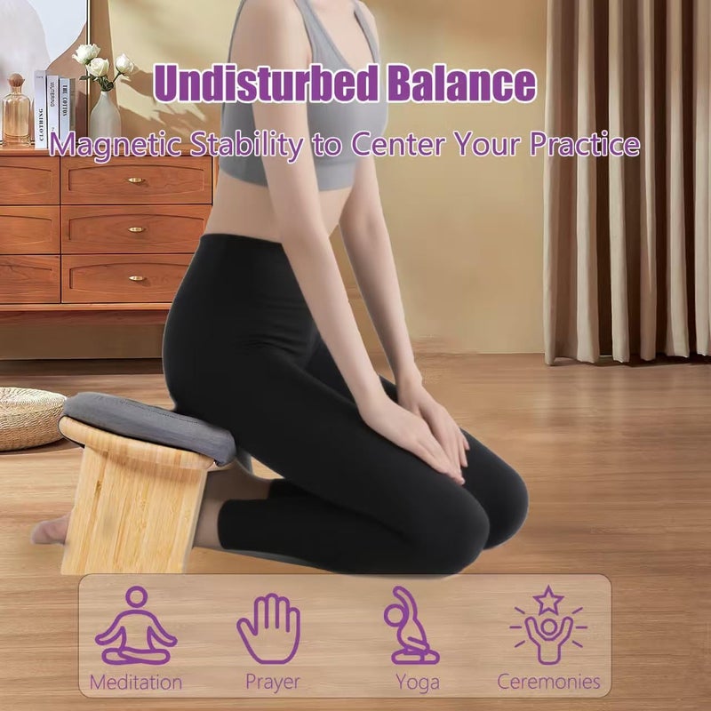 SuperRC Meditation Bench, Portable Bamboo Meditation Stool, Folding Kneeling Meditation Bench, Anterior Tilt Bench, Prayer Bench with Meditation Chair with Thick Cushion, Kneeling Stool - Image 3